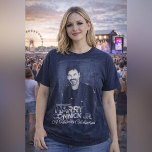 HARRY CONNICK JR. Live In Concert Blue Graphic Tee Sz L Holiday Celebration EUC